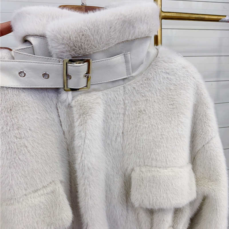 Lautaro Winter Soft Warm Thick Faux Fur Coat Women Drop Shoulder Long Sleeve Zipper Drawstring Fluffy Jacket Korean Fashion 211019