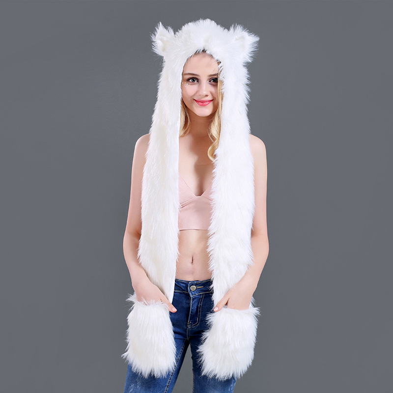 Winter European and American Imitation Fur Hats Plush Animal Hats Cute Cartoon Hats Scarf Gloves One Spot, Blue;gray
Winter European and American Imitation Fur Hats Plush Animal Hats Cute Cartoon Hats Scarf Gloves One Spot, Blue;gray