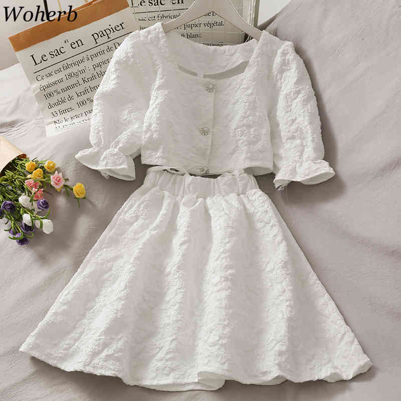 Two Piece Set Summer Floral Crop Top Blouse + High Waist Mini Skirts Korean Fashion Chic Elegant 2 Women 210519