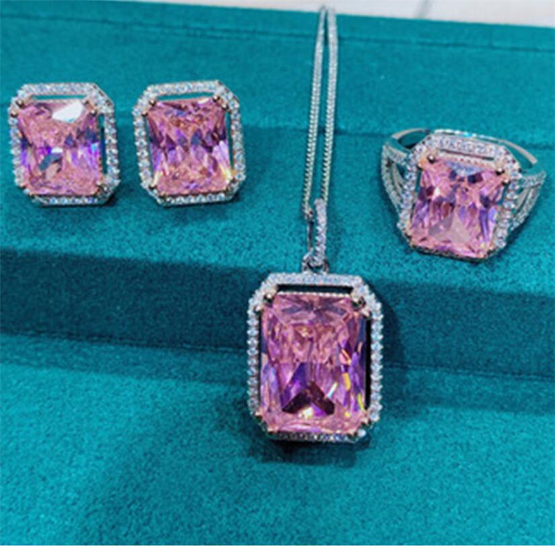 Choucong Top Sell Stud Earring Jewelry Sterling Sier Princess Cut Pink Topaz CZ Dia Gemstones Eternity Women Wedding Earrings For Lovers Gift