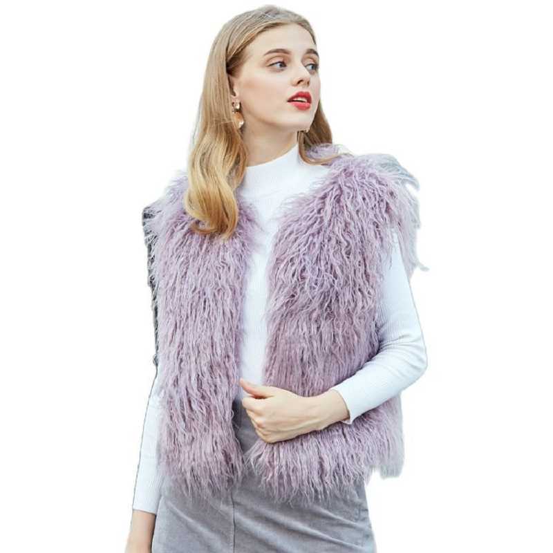New Fashion Autumn &Winter Clothes Mongolia Sheep Fur Coat Winter Faux Fur Vest Women Faux Fur Jacket G1015, Lt green