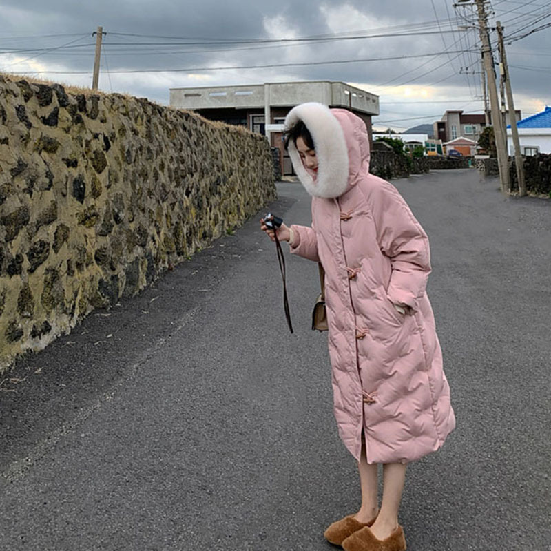 Wonder Winter Natural Fur Collar 90% White Duck Down Jackets Female Thick Warm Long Overcoat Outwear 210510