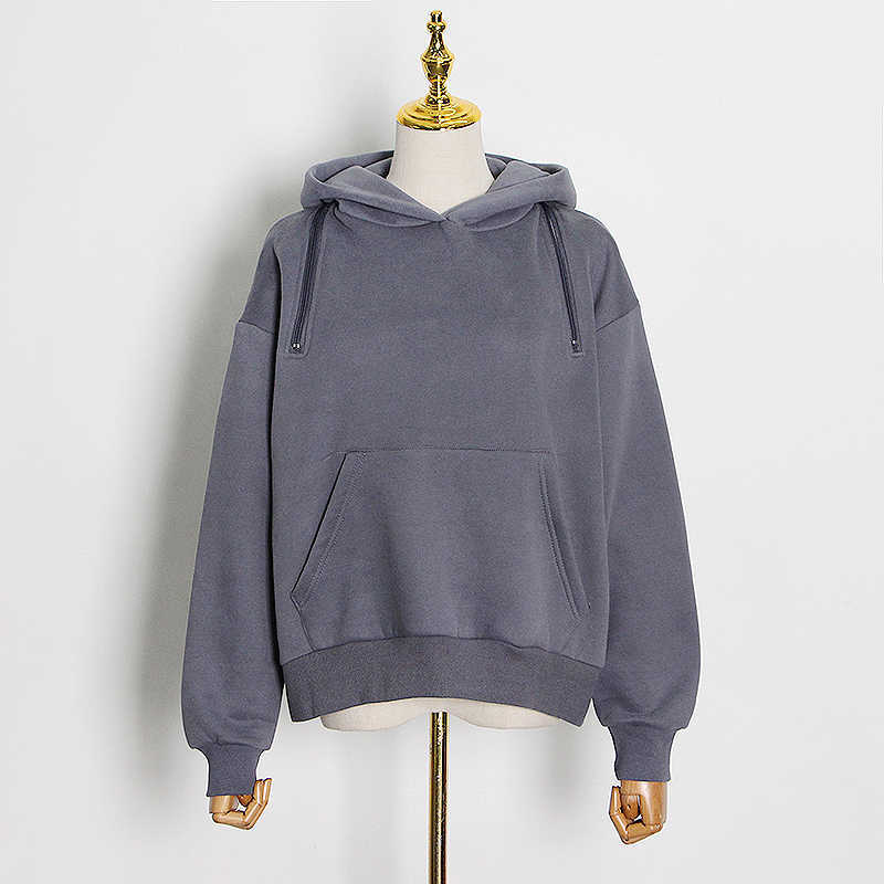 TWOTYLE Casual Solid Sweatshirt For Women Hooded Collar Long Sleeve Hollow Out Minimalist Sweatshirts Female Fashion Fall 210910