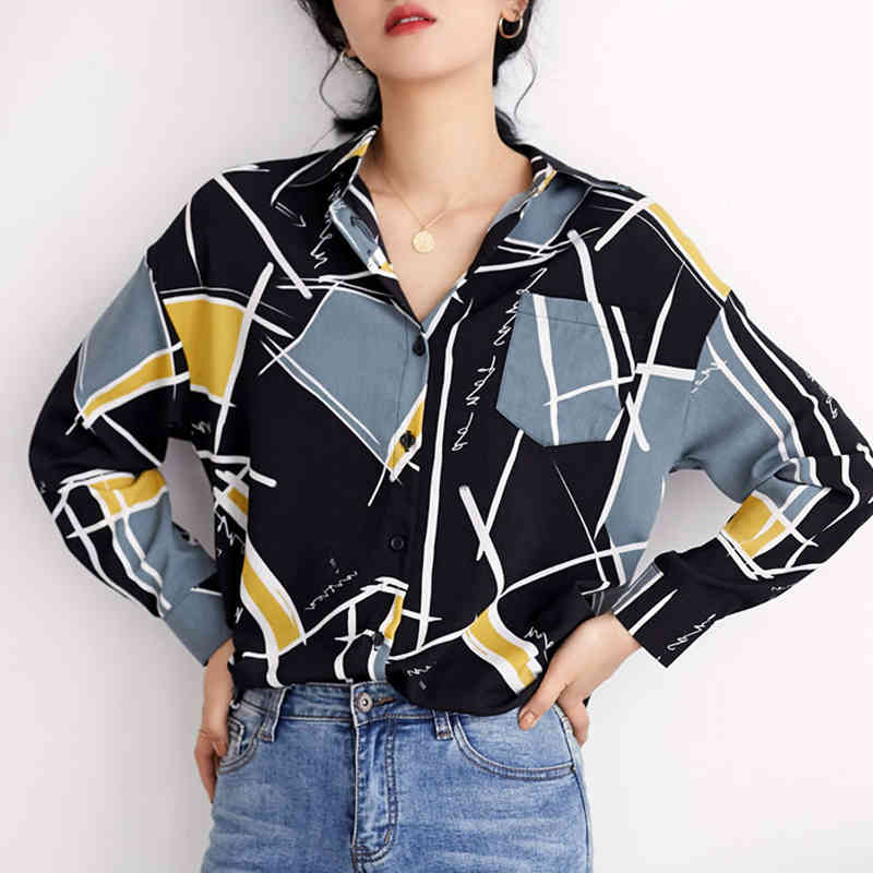 Fashion women blouses long sleeve shirts print chiffon shirt loose plus size office tops blusa 2513 50 210506