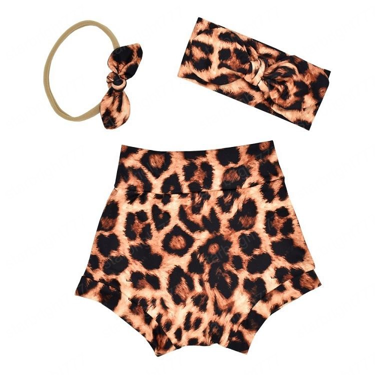 Girl Clothing Short Sets Summer baby Shorts Floral Leopard Sun Cotton Fashion Nylon Knot Headband Newborn Bloomers