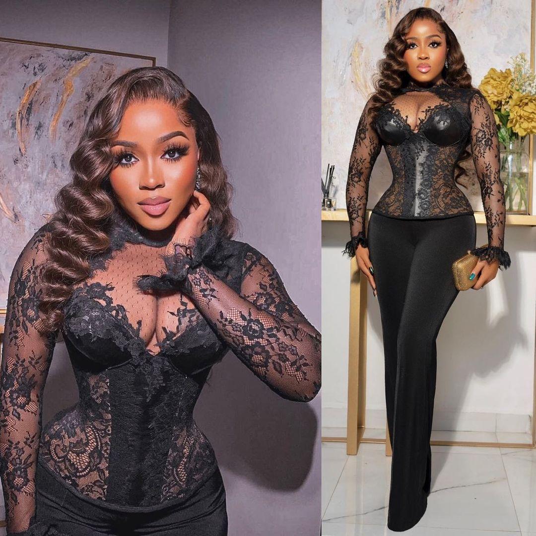 Arabic Aso Ebi Black Sexy Lace Jumpsuits Prom Dresses Long Sleeves Plus Size Lace-up Corset Top Evening Engagement Pant Suit