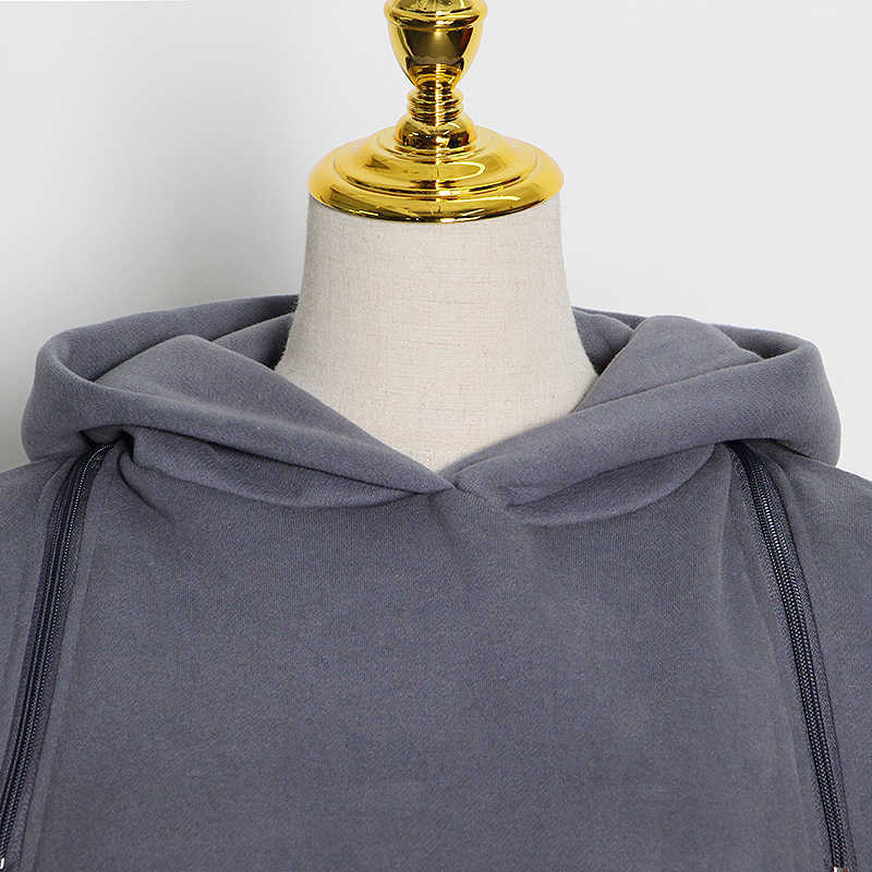 TWOTYLE Casual Solid Sweatshirt For Women Hooded Collar Long Sleeve Hollow Out Minimalist Sweatshirts Female Fashion Fall 210910