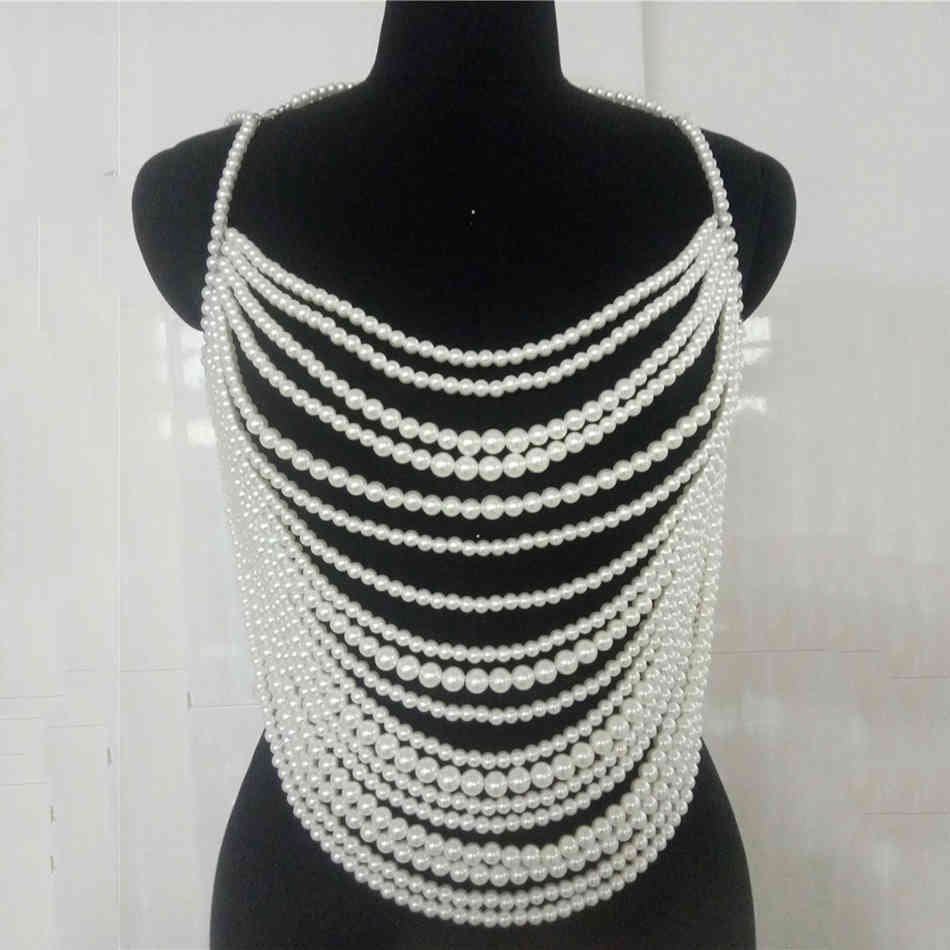 Free Fashion Strap Pearl Top Women V-neck Sleeveless Halter Elegant Beaded Tank Party Accessories 210524