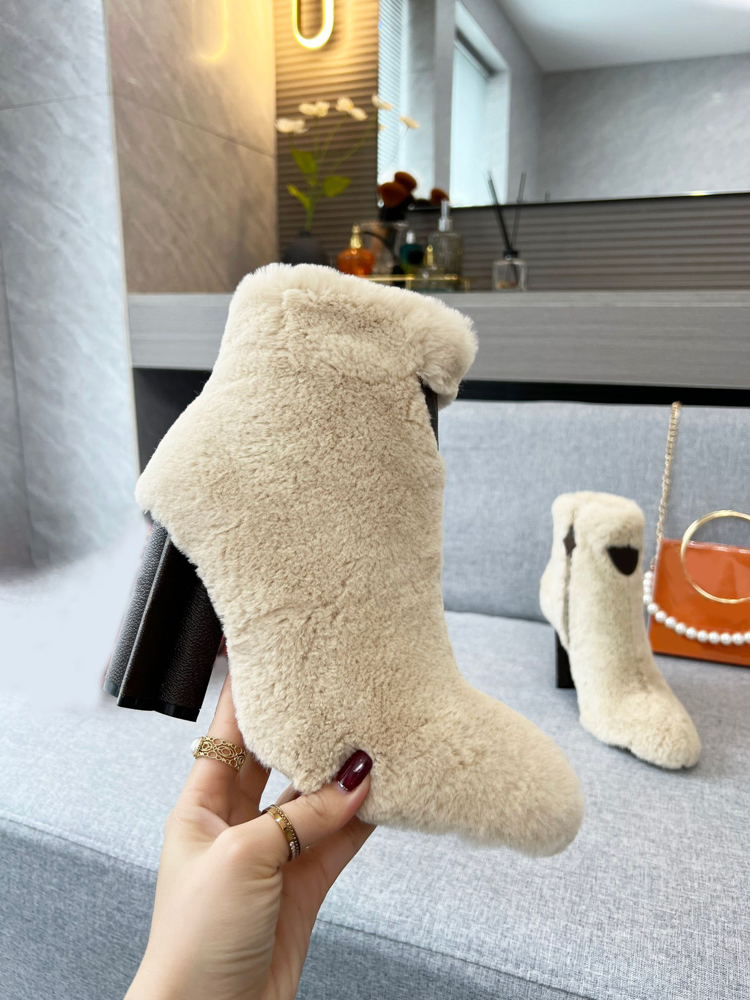 2021 catwalk autumn and winter woolen high heels leather lining multicolor versatile size 34-42