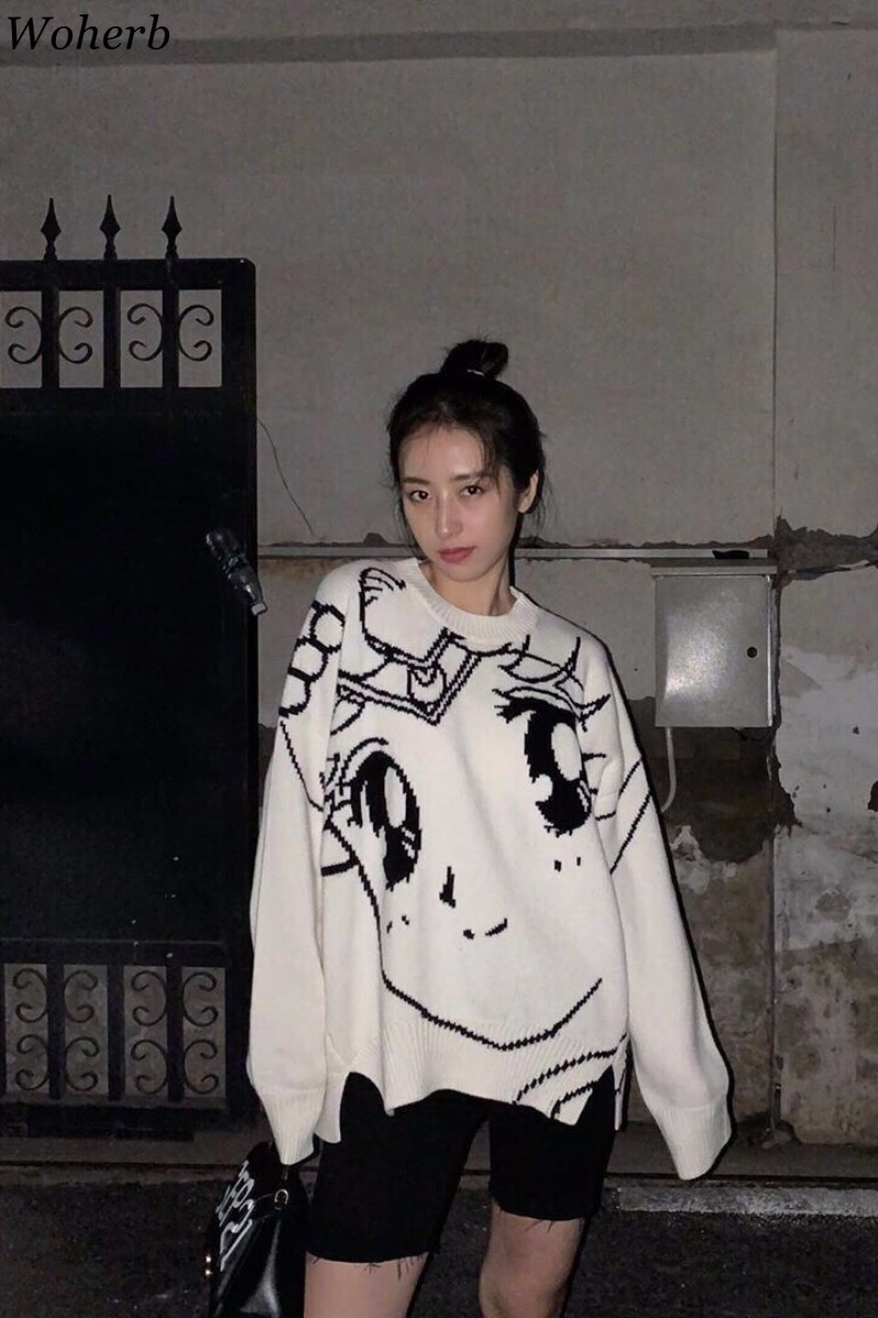 Streetwear Korean Women Pullovers Sweater Japanese Cartton Sailor Moon Print Sueter Mujer Girls Knitted Sweaters 210519