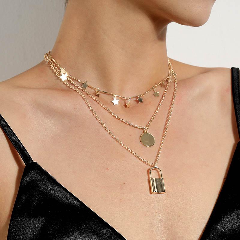Pendant Necklaces Vintage Multilayer Chains Alloy Star Round Lock Necklace Women Elegant Geometric Clavicle Colar Jewelry Gift
Pendant Necklaces Vintage Multilayer Chains Alloy Star Round Lock Necklace Women Elegant Geometric Clavicle Colar Jewelry Gift