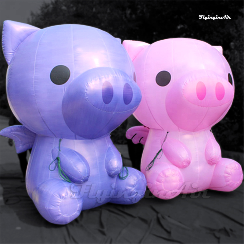 Cute Advertising Inflatable Angel Pig 2.5m Cartoon Animal Balloon Blow Up Chubby Flying Piggy With Wings For Outdoor Event