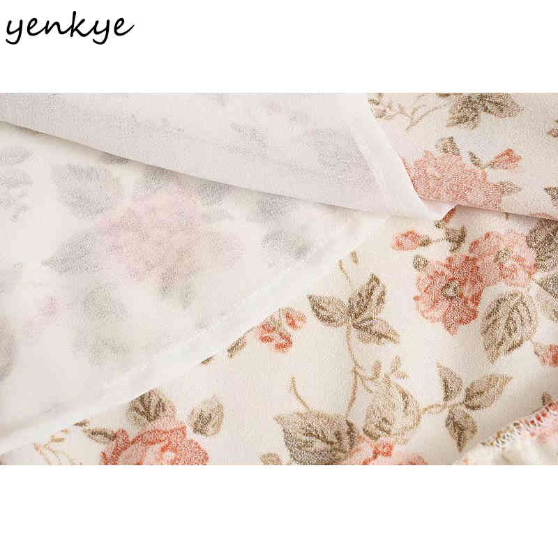 Holiday Summer Dress Women Vintage Floral Print Chiffon Female Puff Sleeve Sexy Hem Slits Midi A-line Vestido 210430