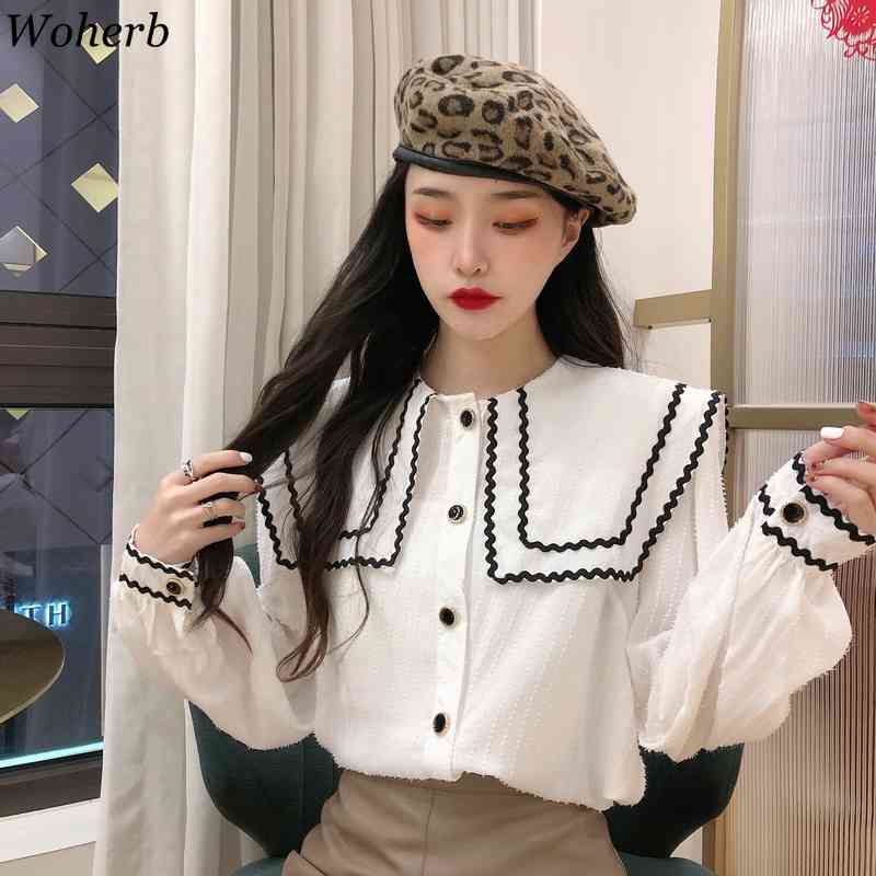 Korean Blouse Turn Down Collar Long Sleeve Shirts Women Summer All Match Casual Loose Fashion Tops Blusas 210519