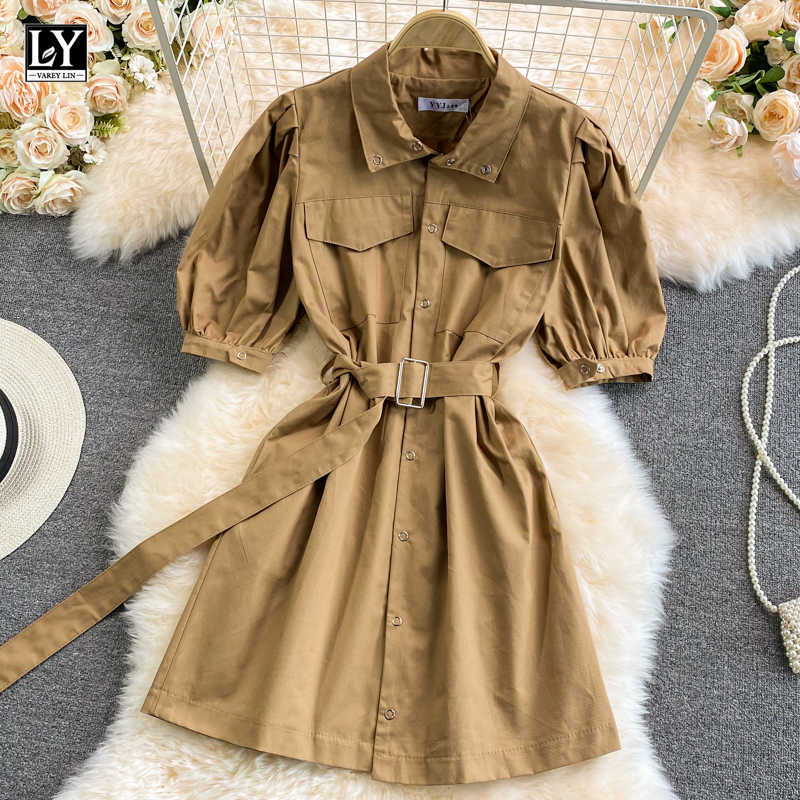 LY VAREY LIN Summer Women Fashion Single Breasted Pockets Dresses with Belt Vintage Puff Sleeve Tooling Style 210526, Khaki
LY VAREY LIN Summer Women Fashion Single Breasted Pockets Dresses with Belt Vintage Puff Sleeve Tooling Style 210526, Khaki