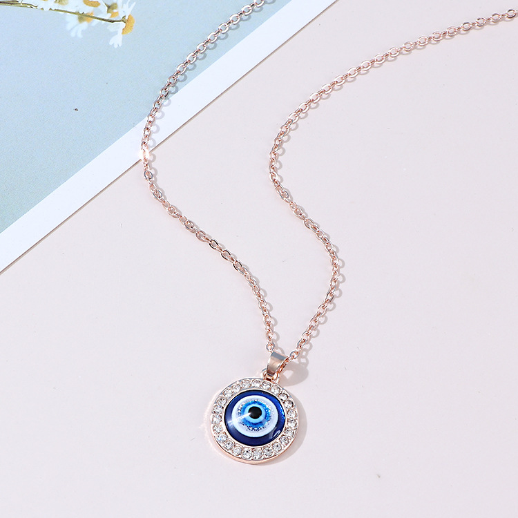 Evil Eye Necklace Third Blue Eyes Amulet Pendant Dainty Ojo Gold Chain Necklace Kabbalah Protection Adjustable Fashion Jewelry Gif