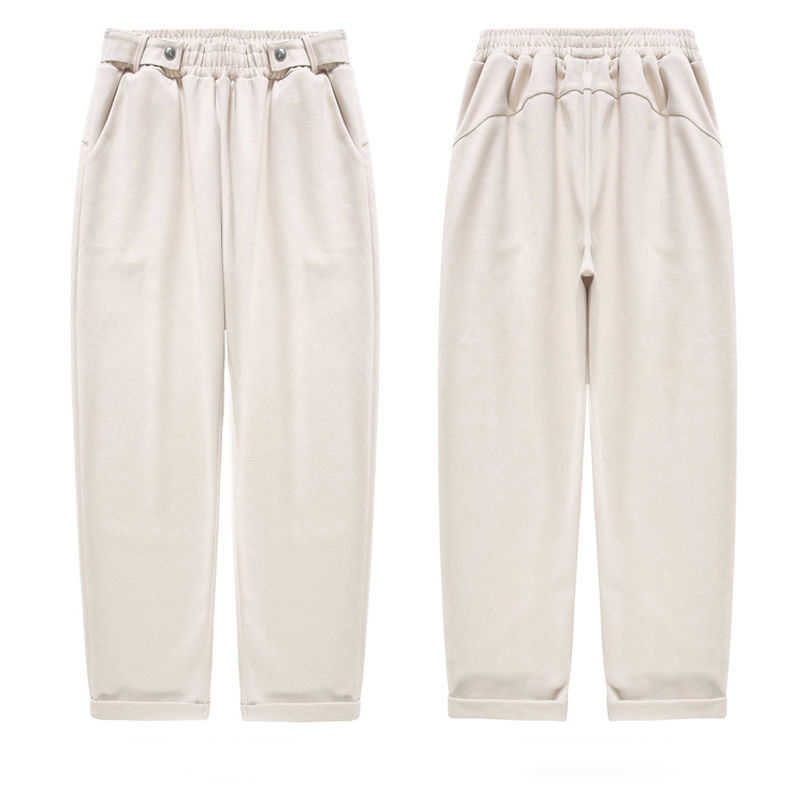 Women Woolen Pants Autumn Winter Casual Solid Elastic Waist Harem pants full length Trousers S-XXL 211006