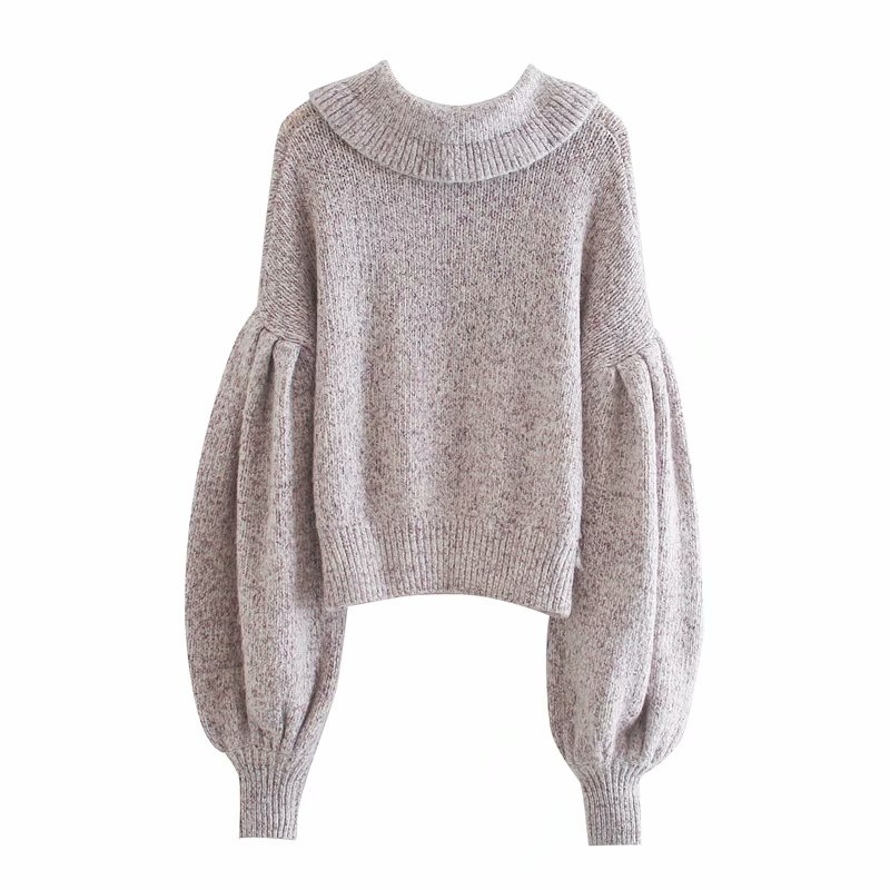 Casual Woman Loose Peter Pan Collar Sweater Fashion Ladies Autumn Lantern Sleeve Knitwear Female Sweet Oversized Tops 210515