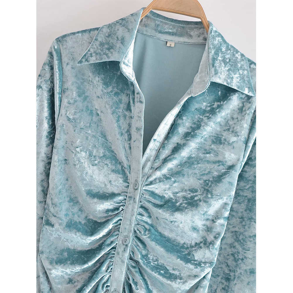 Velvet Shirt Dress Women Long Sleeves Elegant Casual Chic Lady Short Draped Prom Dress Woman Robe Femme 210709