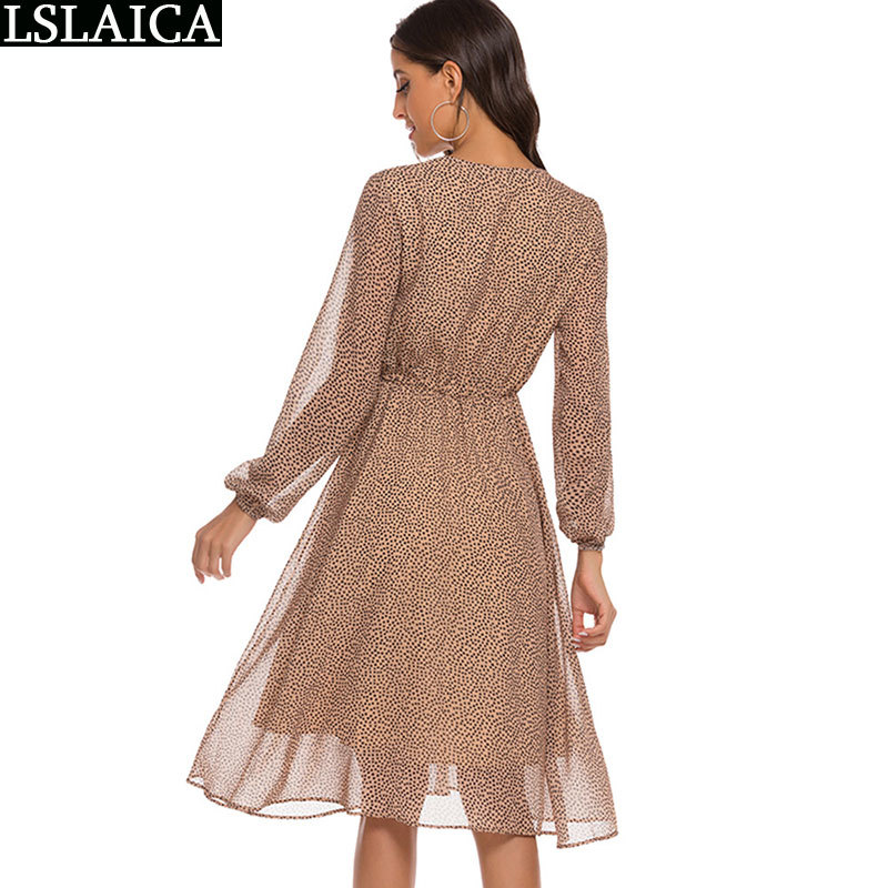 Dress Women Summer Long Sleeve Polka Dot Print Deep V Neck Sexy Female Plus Size Elegance Fashion Casual Party 210515