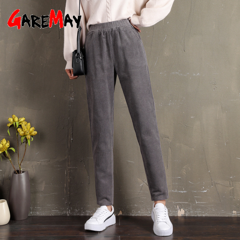 Corduroy Women's Spring and Autumn Thicken High Waist Trousers Cotton Loose Harem Casual Pants Large Size Style Korean 210428