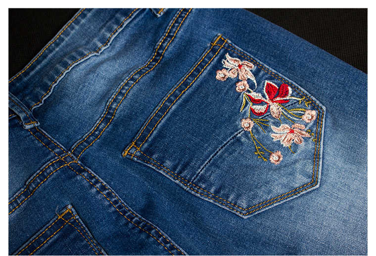 LOGAMI Embroidery Jeans Woman Skinny Flare Pants Denim Ladies Casual 210922