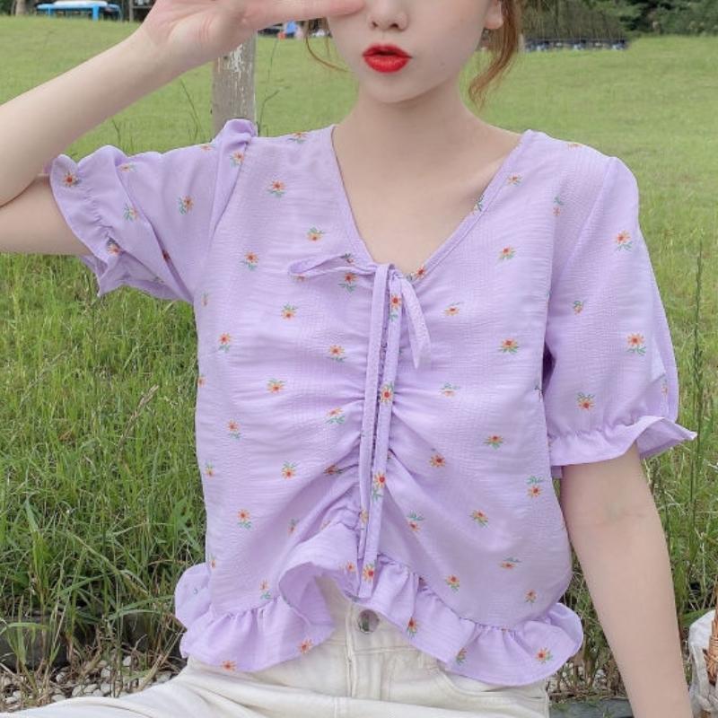 Women' Blouses & Shirts Summer French V-neck Floral Blouse Women Casual Puff Sleeve Ruffles Designer Short Tops Sweet Korean Fashion Woman, Purple
Women' Blouses & Shirts Summer French V-neck Floral Blouse Women Casual Puff Sleeve Ruffles Designer Short Tops Sweet Korean Fashion Woman, Purple
