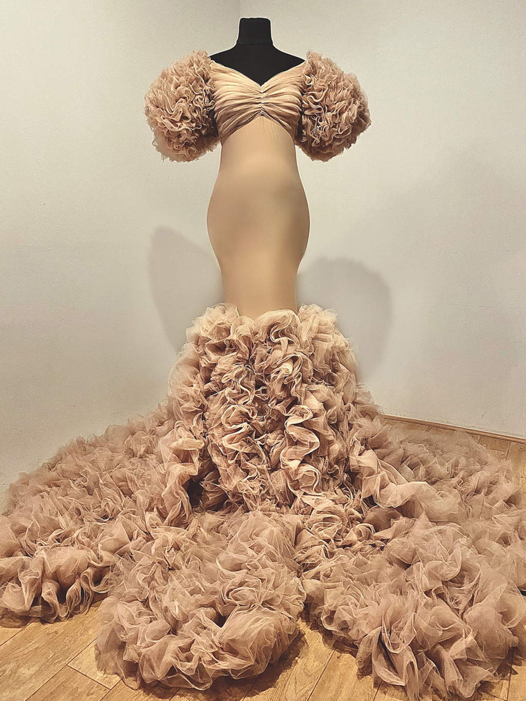 Gorgeous Trumpet Maternity Evening Dresses Ruffles Tulle Half Sleeves Mermaid Long Women Dress Photography Robes Baby Shower Gowns