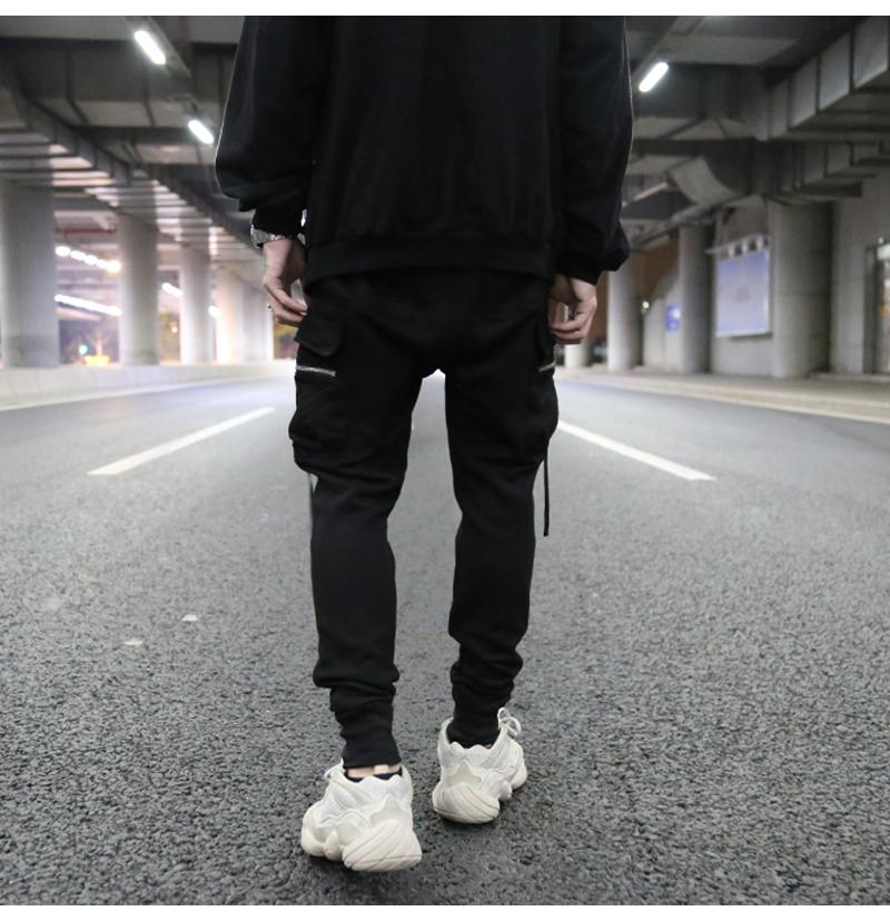 Dark Wind Three-dimensional Pocket Streamer Slim-fit Suspending Crotch Rib Terry Pants High Street Cotton Casual Trend Men's