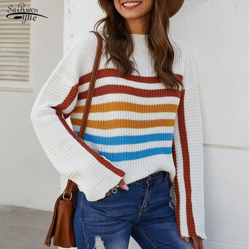 Autumn Women' Striped Short High Waist Loose Lazy Sweater Pull Femme Round Neck Pullover Sweaters Women Invierno 11756 210521, White
Autumn Women' Striped Short High Waist Loose Lazy Sweater Pull Femme Round Neck Pullover Sweaters Women Invierno 11756 210521, White