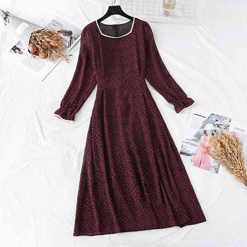 Chiffon Dress Women Spring Vintage Korean Fashion Floral Long Sleeve Dress Casual High Waist Ruffled Long Dress Vestidos 210521
Chiffon Dress Women Spring Vintage Korean Fashion Floral Long Sleeve Dress Casual High Waist Ruffled Long Dress Vestidos 210521