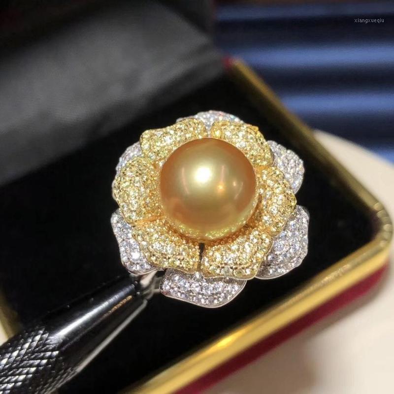 Cluster Rings D605 Pearl Ring Fine Jewelry 925 Sterling Silver Round 11-12mm Zircons Nature Sea Water Golden Pearls For Women, Golden;silver 
Cluster Rings D605 Pearl Ring Fine Jewelry 925 Sterling Silver Round 11-12mm Zircons Nature Sea Water Golden Pearls For Women, Golden;silver
