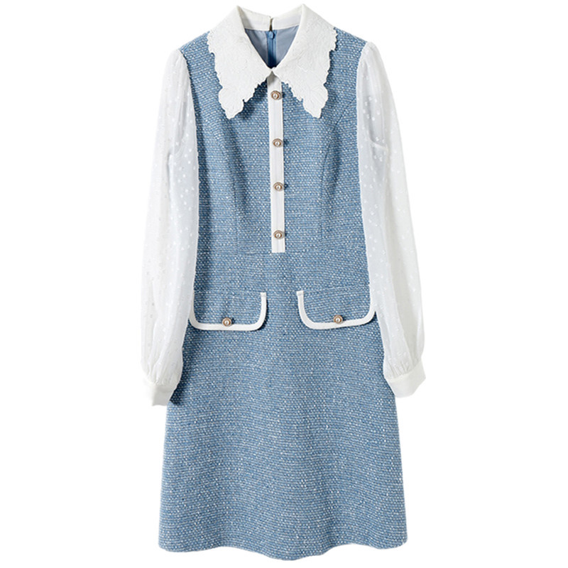 Autumn And Winter Patchwork Tweed Dress Women Long Sleeve Vintage Runway Korean Elegant Office Vestido Da Festa 210520