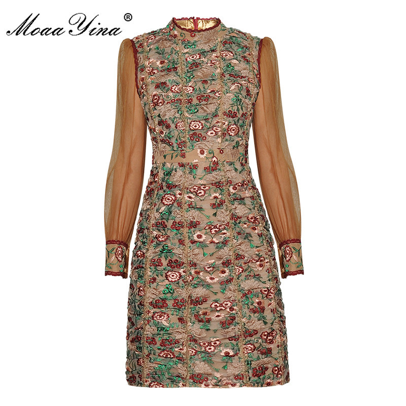 Fashion Designer dress Women's Dress Long Sleeve Ruched Mesh Floral Embroidery Package buttocks High Quality Dresses 210524, Champagne
Fashion Designer dress Women's Dress Long Sleeve Ruched Mesh Floral Embroidery Package buttocks High Quality Dresses 210524, Champagne