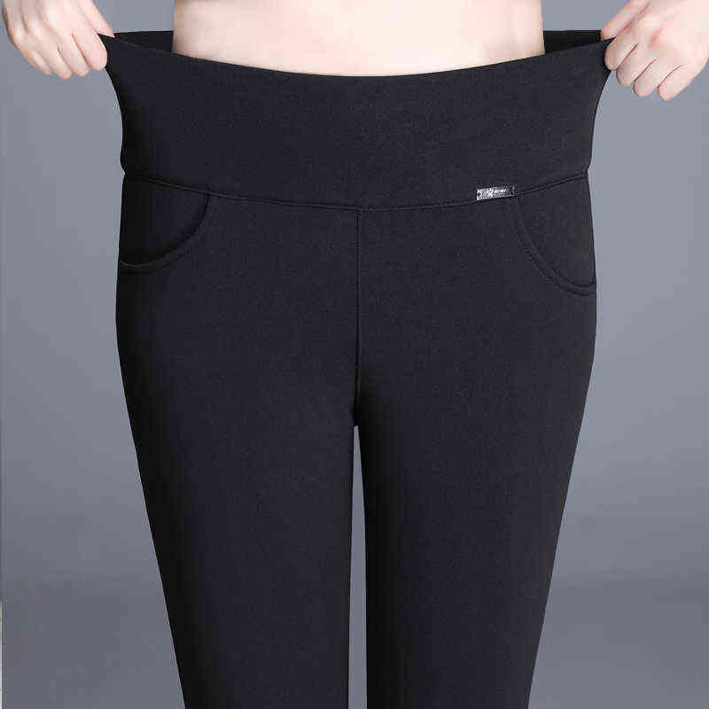 OUMENGKA Plus Size Winter Thick Warm Cashmere High Waist Black Pants Women Elastic Skinny Stretchy Ladies Trousers 6XL 211115