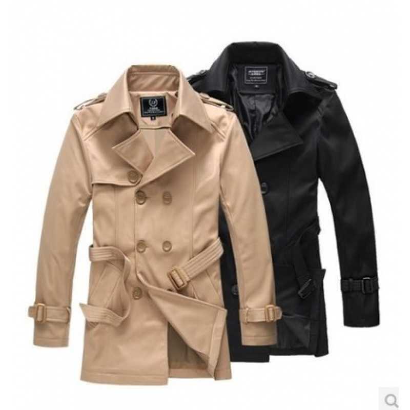 Men's Windbreaker Jacket Vintage Black Khaki Spring Autumn Business Trench Male Double Breasted Retro Classic Long Coat Men 210819