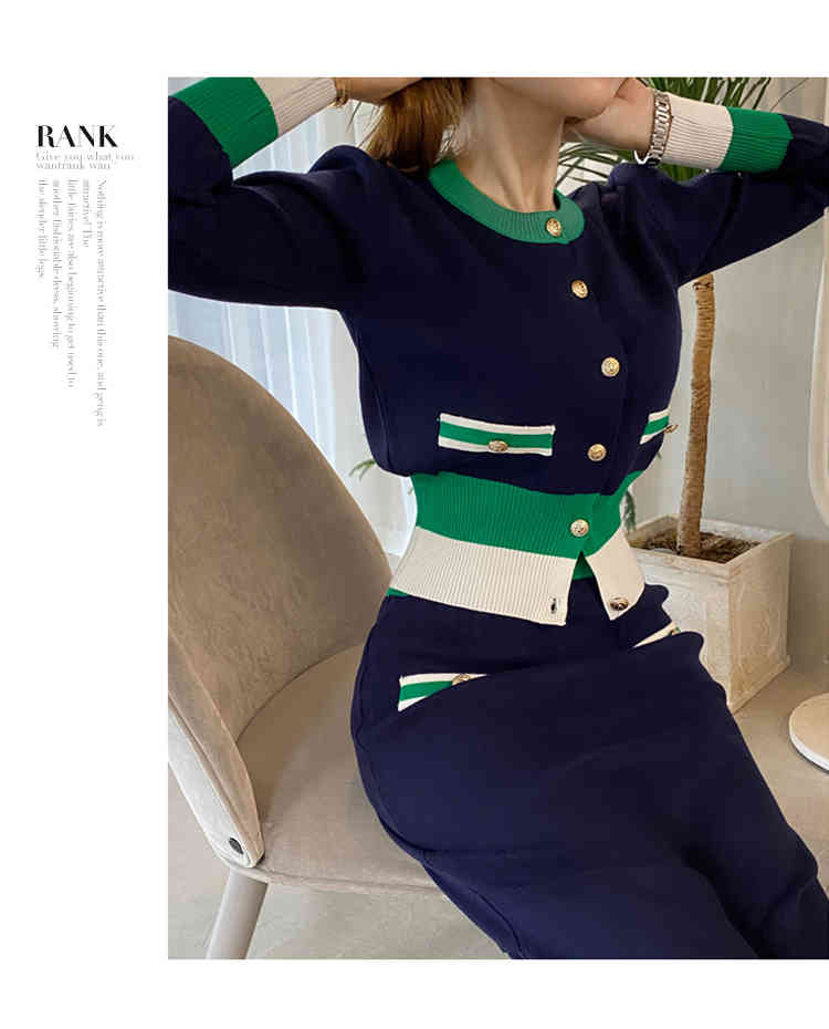 Autumn And Winter Women Single Breasted Knitted Cardigans Coats+ High Waist Skirts Sets Two Pieces Suits Outfits 210520