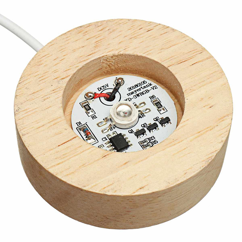 Wooden LED Display Stand 3D Night Light Base Round Bases Holder Colorful Gradient Lights holders For Crystals Glass Ball 5V USB