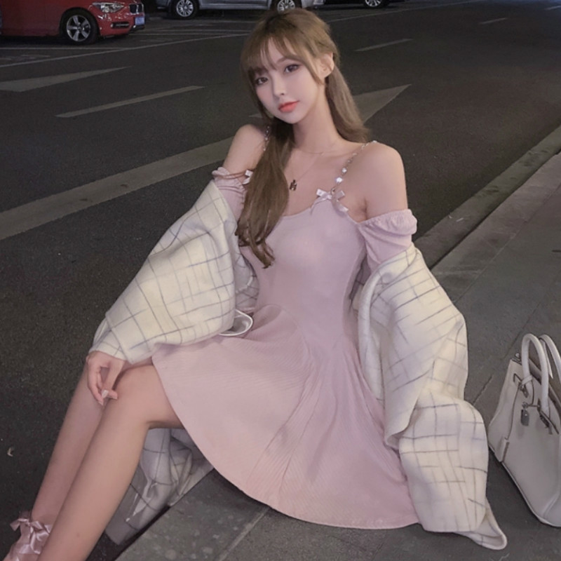 Knit Dress Korean Spring Casual Long Sleeve Sexy Sweater Mini Dress Women Outwear Party Elegant Dress Female Cute 210521