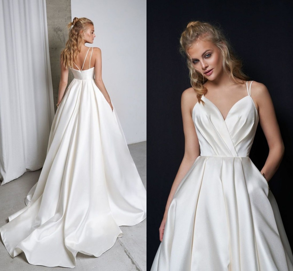 Fashion Satin Wedding Dress 2021 Custom Size Sexy Spaghetti Straps Ruched Pleats A Line Simple Bridal Gowns Vestido De Noiva Mariage, White
Fashion Satin Wedding Dress 2021 Custom Size Sexy Spaghetti Straps Ruched Pleats A Line Simple Bridal Gowns Vestido De Noiva Mariage, White