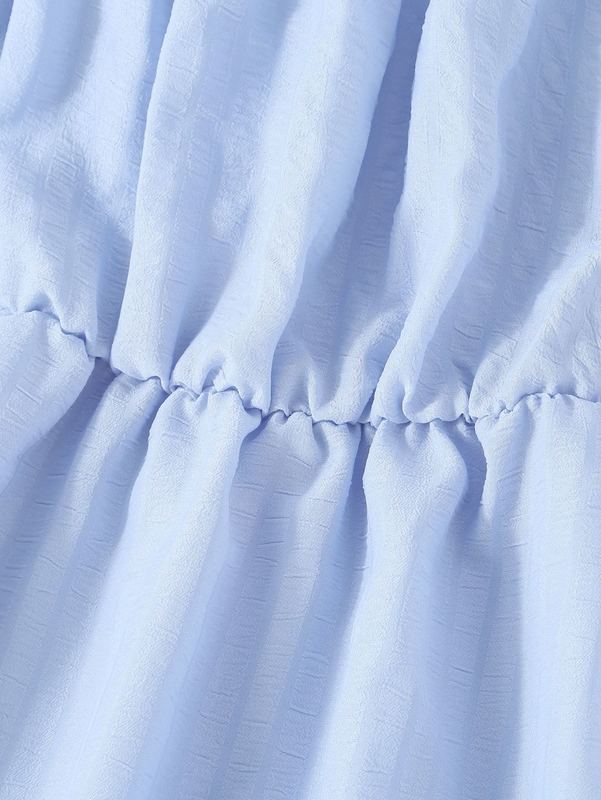 Girls Off Shoulder Puff Sleeve Frill Trim Dress SHE