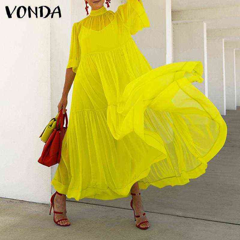 Women Bohemian Dress 2021 VONDA Sexy Short Sleeve High Neck See Through Lace Party Dress And Slip Dress Two-piece Robe Y1204, Red
Women Bohemian Dress 2021 VONDA Sexy Short Sleeve High Neck See Through Lace Party Dress And Slip Dress Two-piece Robe Y1204, Red