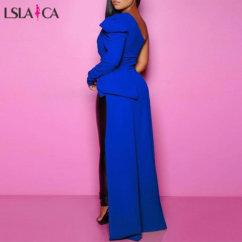 Fashion Women Blouses One Shoulder Puff Sleeve Irregular Elegant Solid Color Female Tops Short Front Long Back Autumn 210520