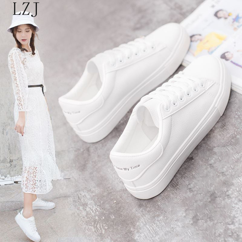 Hot Fashion Spring New Designer Breathble Vulcanized Shoes Woman Pu Leather Tenis Feminino Lace-up White Sneakers Size 35-42, Black 
Hot Fashion Spring New Designer Breathble Vulcanized Shoes Woman Pu Leather Tenis Feminino Lace-up White Sneakers Size 35-42, Black