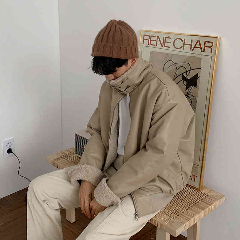 IEFB Korean lamb fur coat locomotive coat winter thickening plush cotton coat stand collar oversized loose vintage jackets Y4770 210524