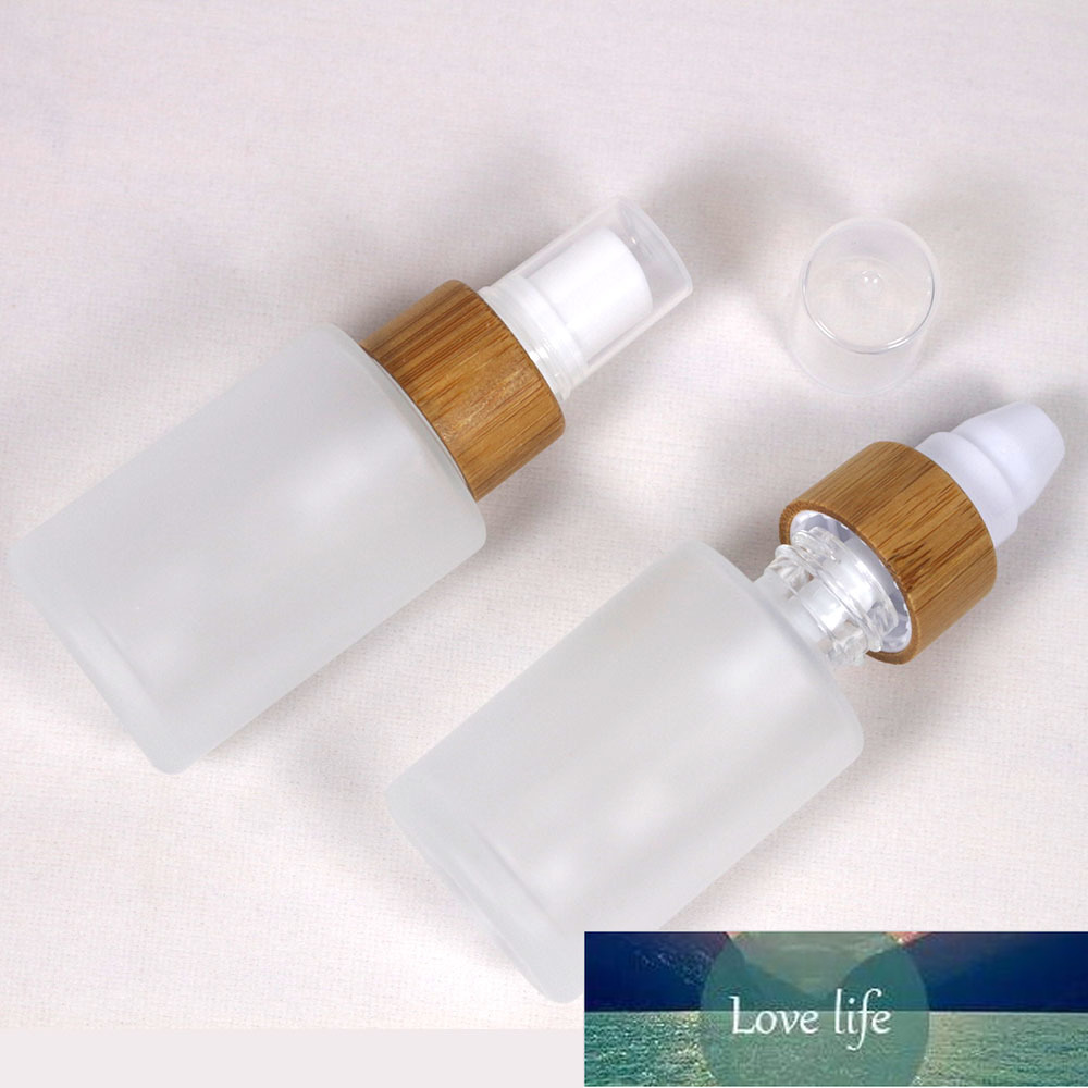 30ml Clear Frosted Glass Bamboo Cap Spray Bottle Cosmetic Natural Wood Lotion Pump Packaging Container