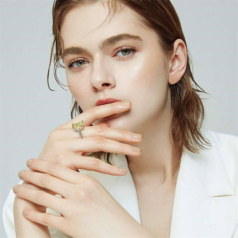 Choucong Brand Design Stunning Luxury Jewelry Pure 100% Soild 925 Sterling Silver Princess Cut Large Gold Moissanite CZ Diamond Eternity Women Wedding