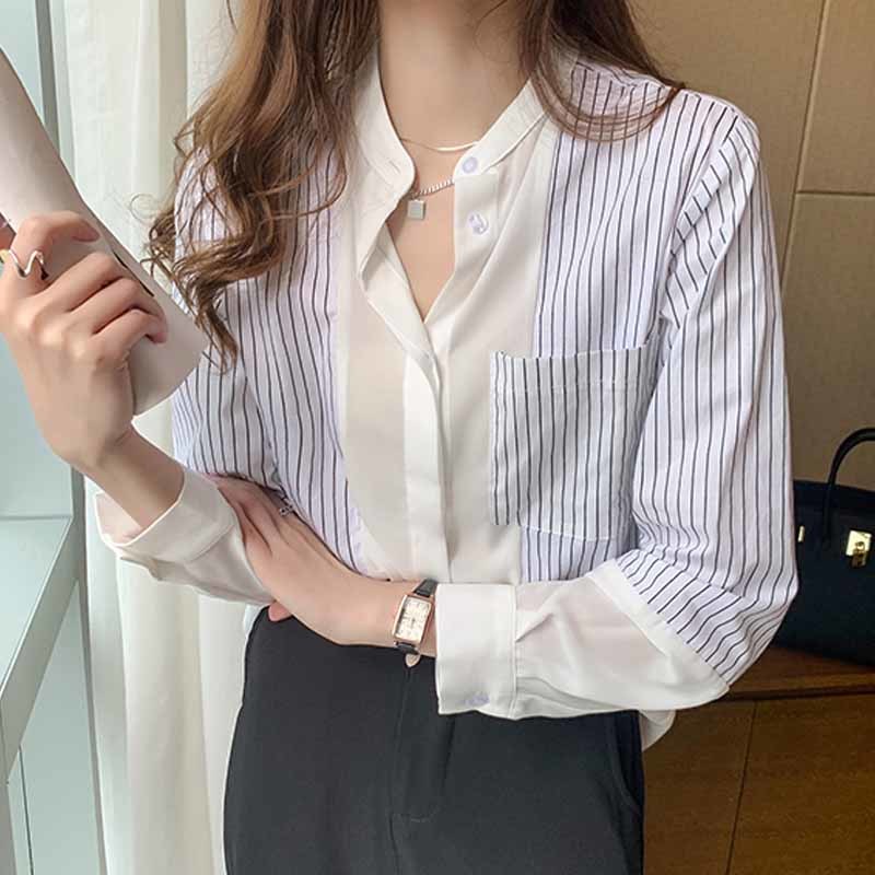 Autumn Loose Chiffon Striped Women's Blouse Casual Plus Size Long Sleeve Women Shirt Button Cardigan Ladies Tops 10682 210518