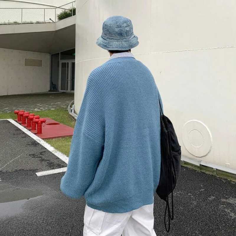 Men Cardigan Autumn Male Outwear Tops Sweaters Knit Solid Loose Casual Preppy Style Korean Fashion Knitwear Coat Pull Homme 211018