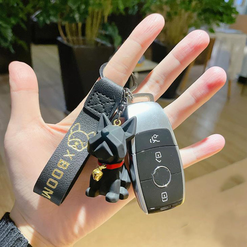Punk French Keychain PU Leather Cute Dog Keychains for Women Bag Pendant Jewelry Trinket Men Car Ring Key Chain